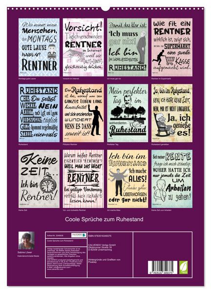Produktbild: Coole Spr&uuml;che zum Ruhestand (hochwertiger Premium Wandkalender 2026 DIN A2 hoch), Kunstdruck in Hochglanz