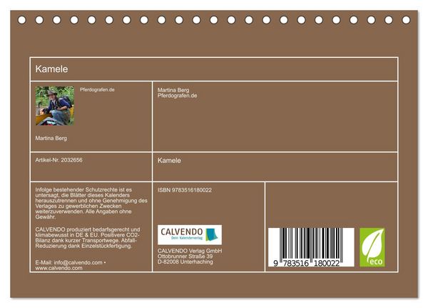 Produktbild: Kamele (Tischkalender 2026 DIN A5 quer), CALVENDO Monatskalender