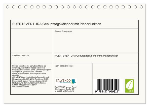 Produktbild: FUERTEVENTURA Geburtstagskalender mit Planerfunktion (Tischkalender 2026 DIN A5 quer), CALVENDO Monatskalender