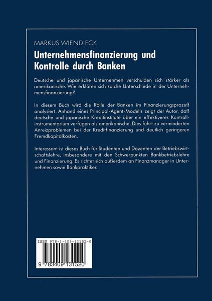 Produktbild: Unternehmensfinanzierung und Kontrolle durch Banken