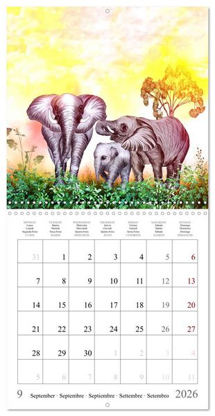Produktbild: Grands et doux Les &eacute;l&eacute;phants (Calendrier mural carr&eacute; 2026 30x30 cm) Calendrier double avec une page pour vos prises de notes