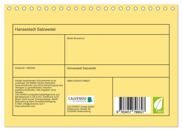 Produktbild: Hansestadt Salzwedel (Tischkalender 2026 DIN A5 quer), CALVENDO Monatskalender