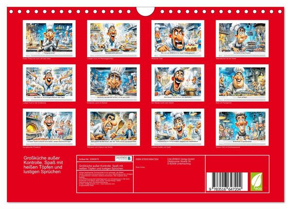 Produktbild: Gro&szlig;k&uuml;che au&szlig;er Kontrolle. Spa&szlig; mit hei&szlig;en T&ouml;pfen und lustigen Spr&uuml;chen (Wandkalender 2026 DIN A4 quer), CALVENDO Monatskalender