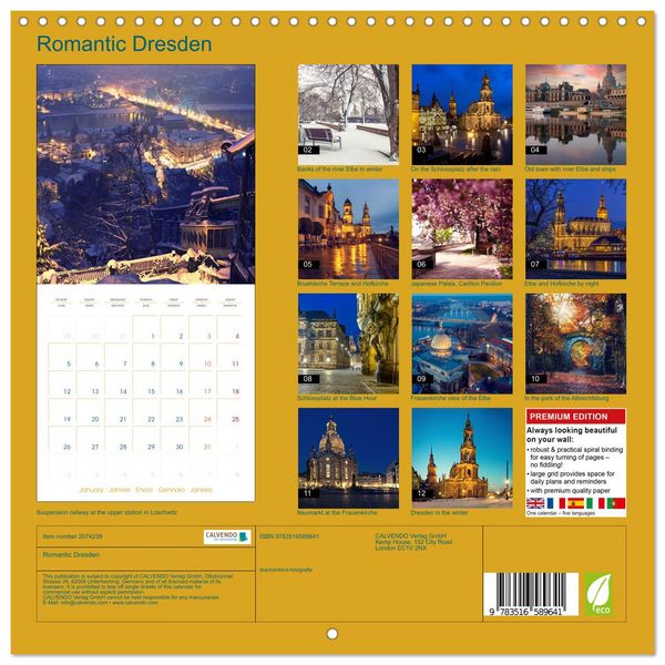 Produktbild: Romantic Dresden (Wall Calendar 2026 12 &times; 12 Inch) CALVENDO 12 Month Wall Calendar