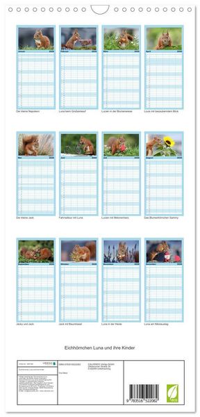 Produktbild: Familienplaner 2026 - Eichh&ouml;rnchen Luna und ihre Kinder mit 5 Spalten (Wandkalender, 21 x 45 cm) CALVENDO