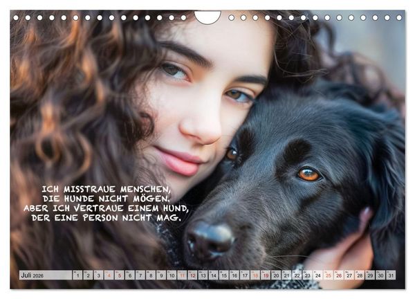 Produktbild: Hunde und ber&uuml;hrende Spr&uuml;che (Wandkalender 2026 DIN A4 quer), CALVENDO Monatskalender
