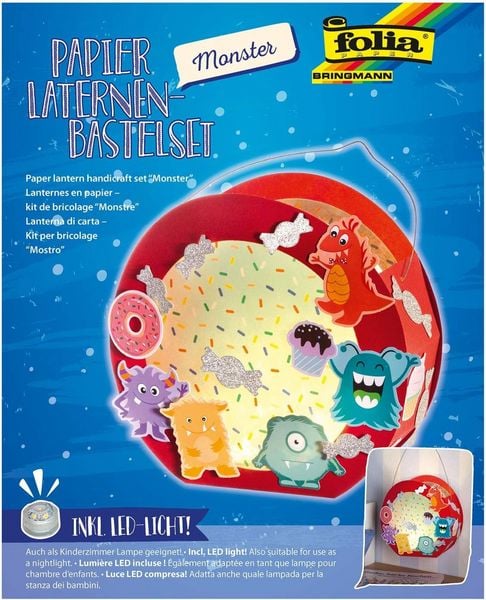 Produktbild: Folia Laternen-Bastelset Monster inkl. Laternenstab und LED-Licht
