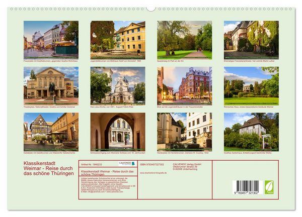 Produktbild: Klassikerstadt Weimar - Reise durch das sch&ouml;ne Th&uuml;ringen (hochwertiger Premium Wandkalender 2026 DIN A2 quer), Kunstdruck in Hochglanz