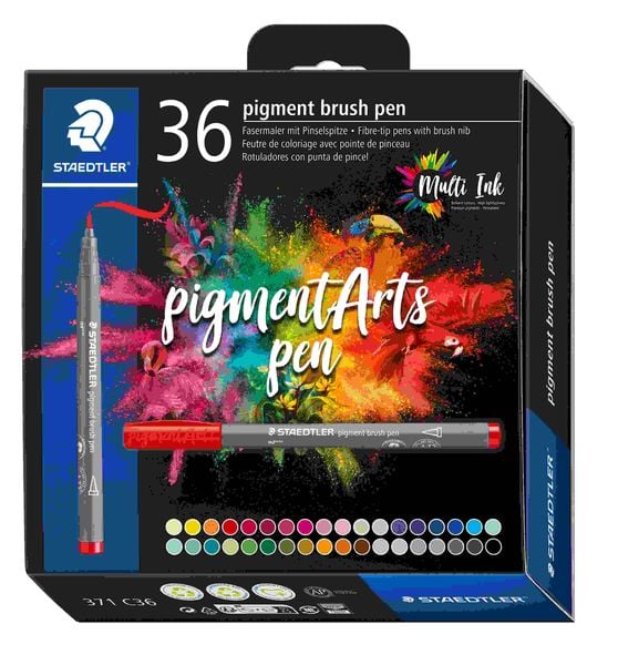 STAEDTLER Schreib- und Zeichbedarf pigment brush 371 Fasermaler mit Pinselspitze, 36er Set