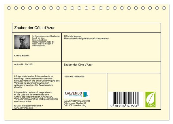 Produktbild: Zauber der C&ocirc;te d'Azur (Tischkalender 2026 DIN A5 quer), CALVENDO Monatskalender