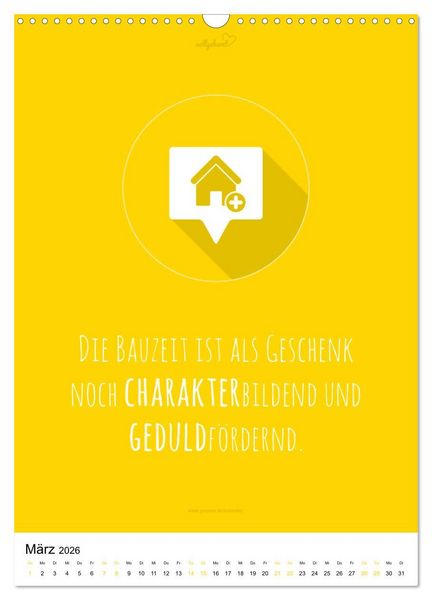 Produktbild: vollgeherzt: Der besondere Kalender f&uuml;r Bauherren mit motivierenden Hausbauzitaten (Wandkalender 2026 DIN A3 hoch), CALVENDO Monatskalender