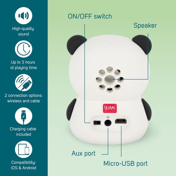 Produktbild: Legami Kabelloser Speaker mit Halterung - The Sound of Cuteness - Panda
