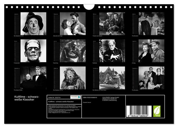Produktbild: Kultfilme - schwarz-wei&szlig;e Klassiker (Wandkalender 2026 DIN A4 quer), CALVENDO Monatskalender