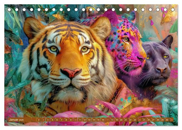 Produktbild: Dschungelzauber - Kunstvolle Werke (Tischkalender 2026 DIN A5 quer), CALVENDO Monatskalender