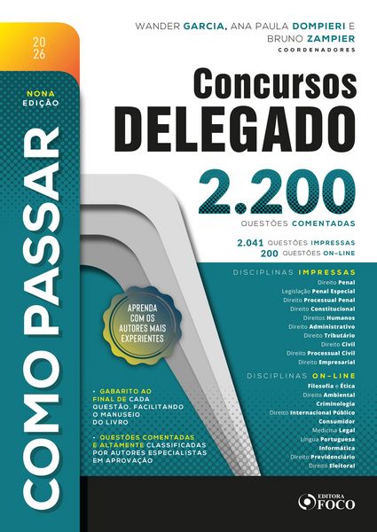 Produktbild: Como passar em concursos de delegado: 2.200 quest&otilde;es comentadas - 9. ed. - 2026.