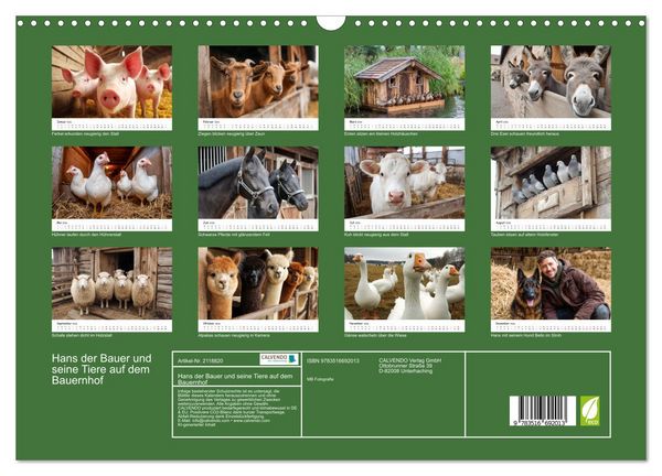 Produktbild: Hans der Bauer und seine Tiere auf dem Bauernhof (Wandkalender 2026 DIN A3 quer), CALVENDO Monatskalender
