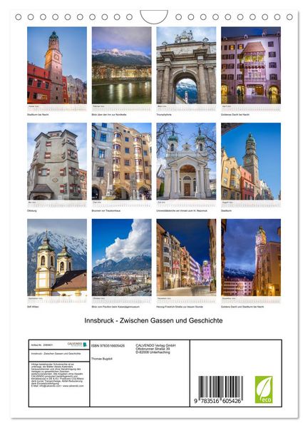 Produktbild: Innsbruck - Zwischen Gassen und Geschichte (Wandkalender 2026 DIN A4 hoch), CALVENDO Monatskalender