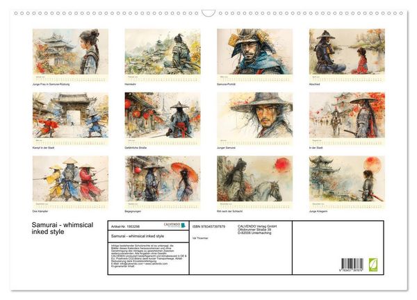 Produktbild: Samurai - whimsical inked style (Wandkalender 2026 DIN A2 quer), CALVENDO Monatskalender