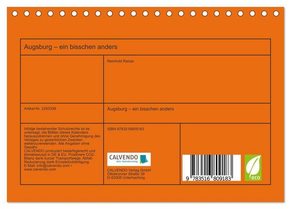 Produktbild: Augsburg &ndash; ein bisschen anders (Tischkalender 2027 DIN A5 quer), CALVENDO Monatskalender