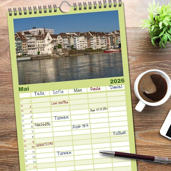 Produktbild: Familienplaner 2026 - Schweiz - Basel mit 5 Spalten (Wandkalender, 21 x 45 cm) CALVENDO