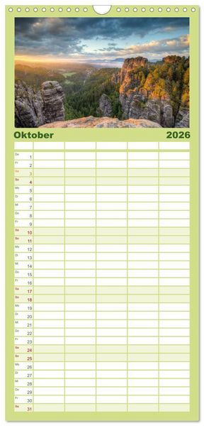 Produktbild: Familienplaner 2026 - Wundersch&ouml;nes Elbsandsteingebirge mit 5 Spalten (Wandkalender, 21 x 45 cm) CALVENDO
