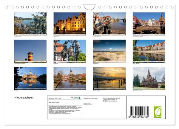 Produktbild: Niedersachsen (Wandkalender 2026 DIN A4 quer), CALVENDO Monatskalender