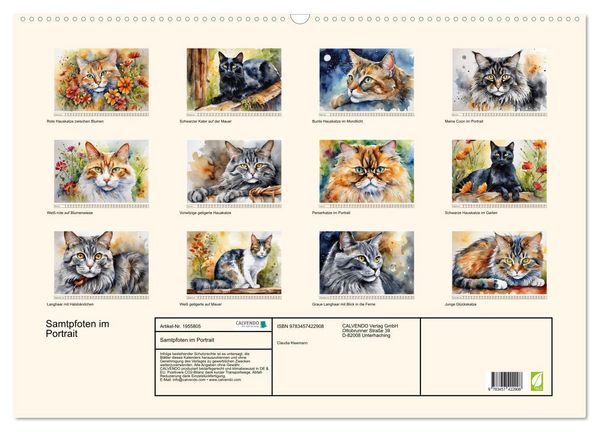 Produktbild: Samtpfoten im Portrait (Wandkalender 2026 DIN A2 quer), CALVENDO Monatskalender