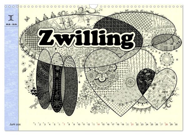 Produktbild: Tangle-Art, Sternzeichen mal anders (Wandkalender 2026 DIN A3 quer), CALVENDO Monatskalender