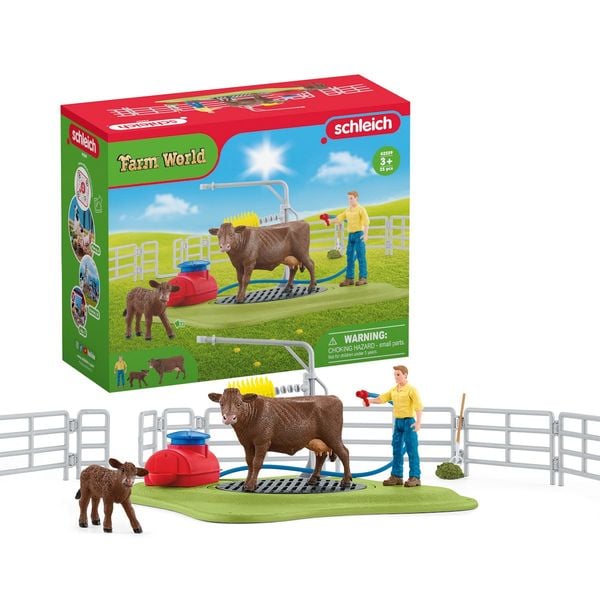 Schleich 42529 - Farm World, Kuh Waschstation, Spielset