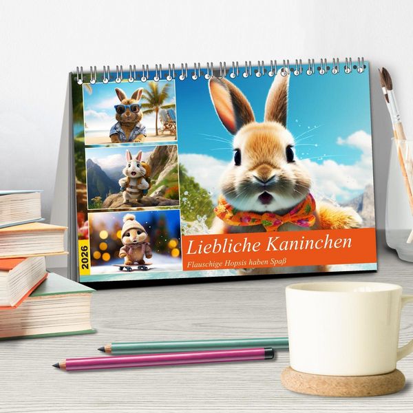 Produktbild: Liebliche Kaninchen. Flauschige Hopsis haben Spa&szlig; (Tischkalender 2026 DIN A5 quer), CALVENDO Monatskalender