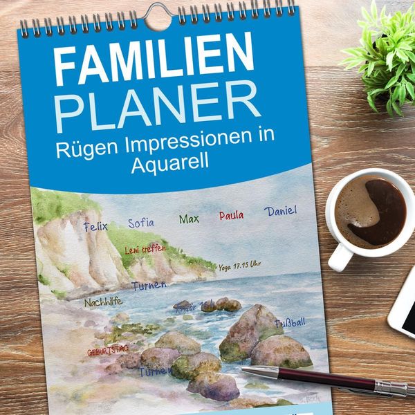 Produktbild: Familienplaner 2026 - R&uuml;gen Impressionen in Aquarell mit 5 Spalten (Wandkalender, 21 x 45 cm) CALVENDO