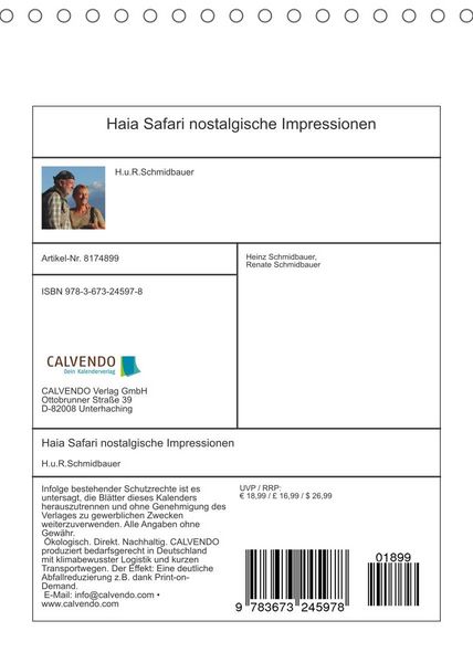 Produktbild: Schmidbauer, H: Haia Safari nostalgische Impressionen (Tisch