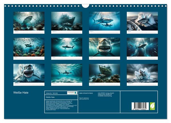 Produktbild: Wei&szlig;e Haie (Wandkalender 2026 DIN A3 quer), CALVENDO Monatskalender