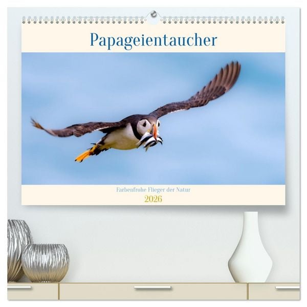 Produktbild: Papageientaucher - Farbenfrohe Flieger der Natur (hochwertiger Premium Wandkalender 2026 DIN A2 quer), Kunstdruck in Hochglanz