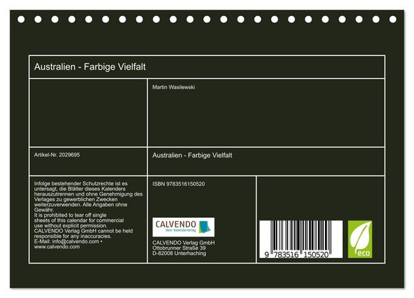 Produktbild: Australien - Farbige Vielfalt (Tischkalender 2026 DIN A5 quer), CALVENDO Monatskalender