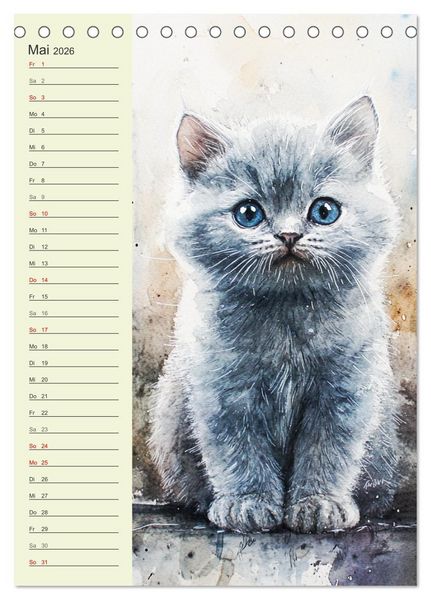 Produktbild: Bezaubernde Katzen. Miezen im lieblichen Aquarell-Stil (Tischkalender 2026 DIN A5 hoch), CALVENDO Monatskalender