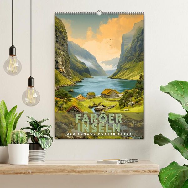 Produktbild: F&auml;r&ouml;er Inseln - Old School Poster Style (Wandkalender 2027 DIN A2 hoch), CALVENDO Monatskalender