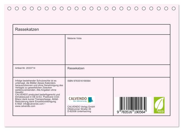 Produktbild: Rassekatzen (Tischkalender 2026 DIN A5 quer), CALVENDO Monatskalender