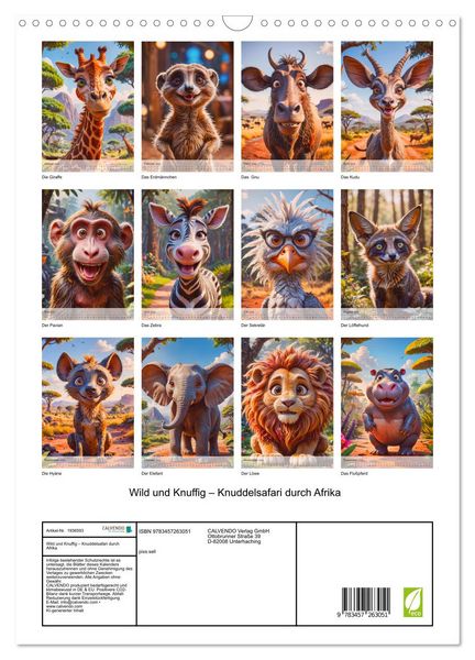 Produktbild: Wild und Knuffig &ndash; Knuddelsafari durch Afrika (Wandkalender 2026 DIN A3 hoch), CALVENDO Monatskalender