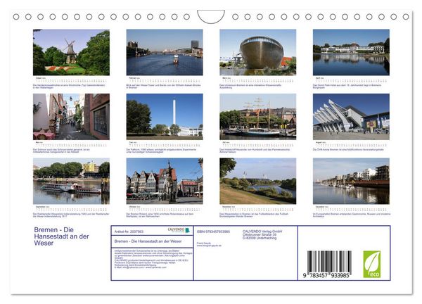 Produktbild: Bremen - Die Hansestadt an der Weser (Wandkalender 2026 DIN A4 quer), CALVENDO Monatskalender