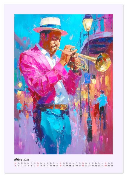 Produktbild: Jazz Seelen. Musiker im Takt der Farben (Wandkalender 2026 DIN A2 hoch), CALVENDO Monatskalender