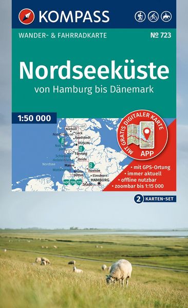 Produktbild: KOMPASS Wanderkarten-Set 723 Nordseek&uuml;ste von Hamburg bis D&auml;nemark (2 Karten) 1:50.000