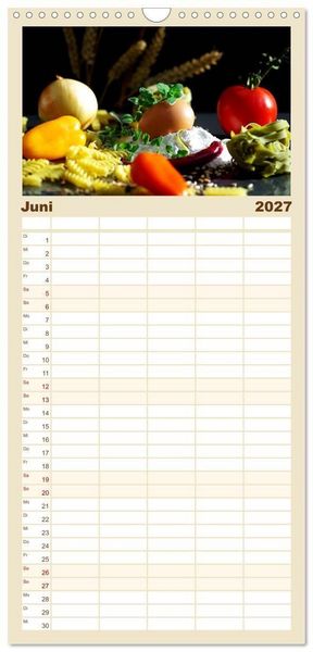 Produktbild: Familienplaner 2027 - Pasta Kreationen mit 5 Spalten (Wandkalender, 21 x 45 cm) CALVENDO