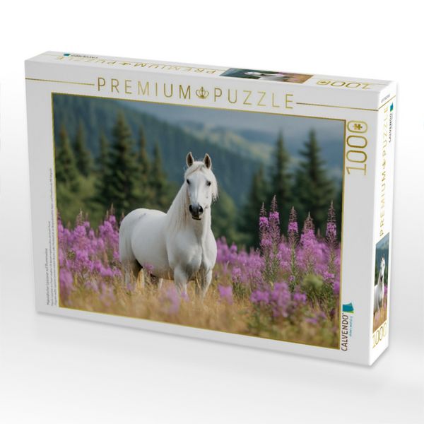 Produktbild: CALVENDO Puzzle Majest&auml;tischer Lipizzaner auf Blumenwiese | 1000 Teile Lege-Gr&ouml;&szlig;e 64x48cm Foto-Puzzle f&uuml;r gl&uuml;ckliche Stunden