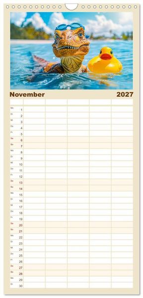 Produktbild: Familienplaner 2027 - Dinosaurier Sommer - Urzeitlich witzige Strandparty mit 5 Spalten (Wandkalender, 21 x 45 cm) CALVENDO