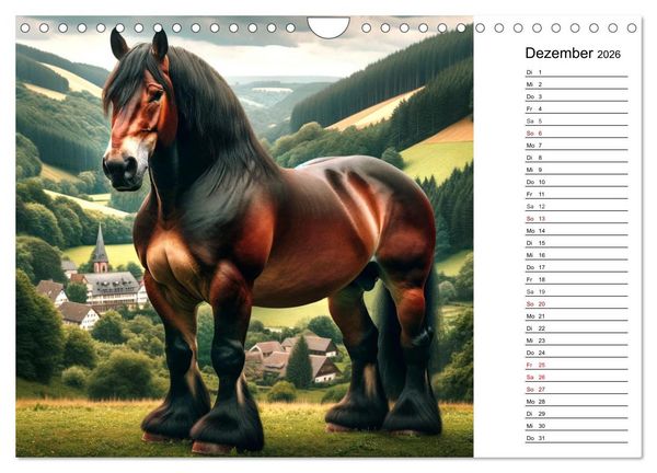 Produktbild: Kaltbl&uuml;ter - Die majest&auml;tische Kraft und Sch&ouml;nheit der Kaltblutpferde (Wandkalender 2026 DIN A4 quer), CALVENDO Monatskalender