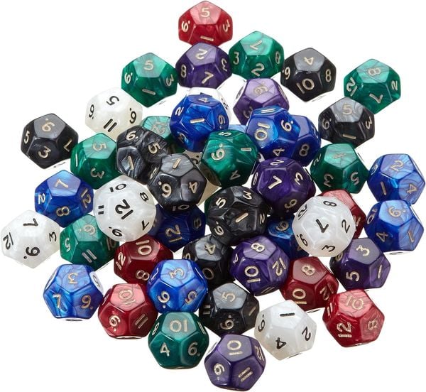 Würfel,12 seitig, pearl, 50er Beutel