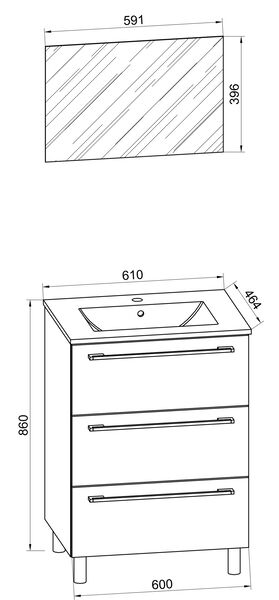 Produktbild: 3-tlg. Waschplatz Waschtisch Badinos Schublade SP