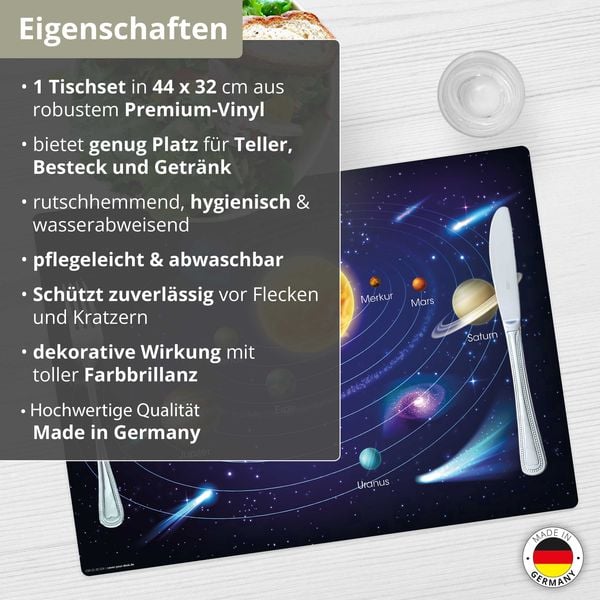 Produktbild: Tischsetmacher Tischset f&uuml;r Kinder Unser Sonnensystem II, aus hochwertigem Vinyl , 44 x 32 cm