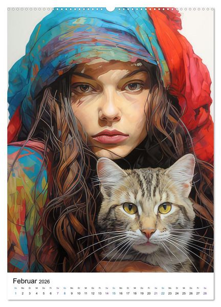Produktbild: Katzenliebe Kunstbilder (hochwertiger Premium Wandkalender 2026 DIN A2 hoch), Kunstdruck in Hochglanz